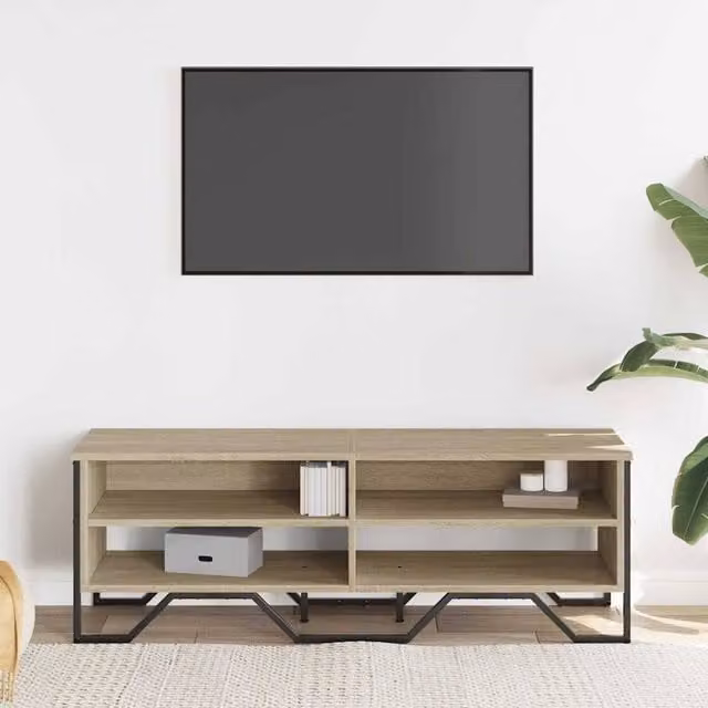 Berkfield Home TV Cabinet in Sonoma Oak and Beige, W/D/H: 122 x 34 x 41 cm
