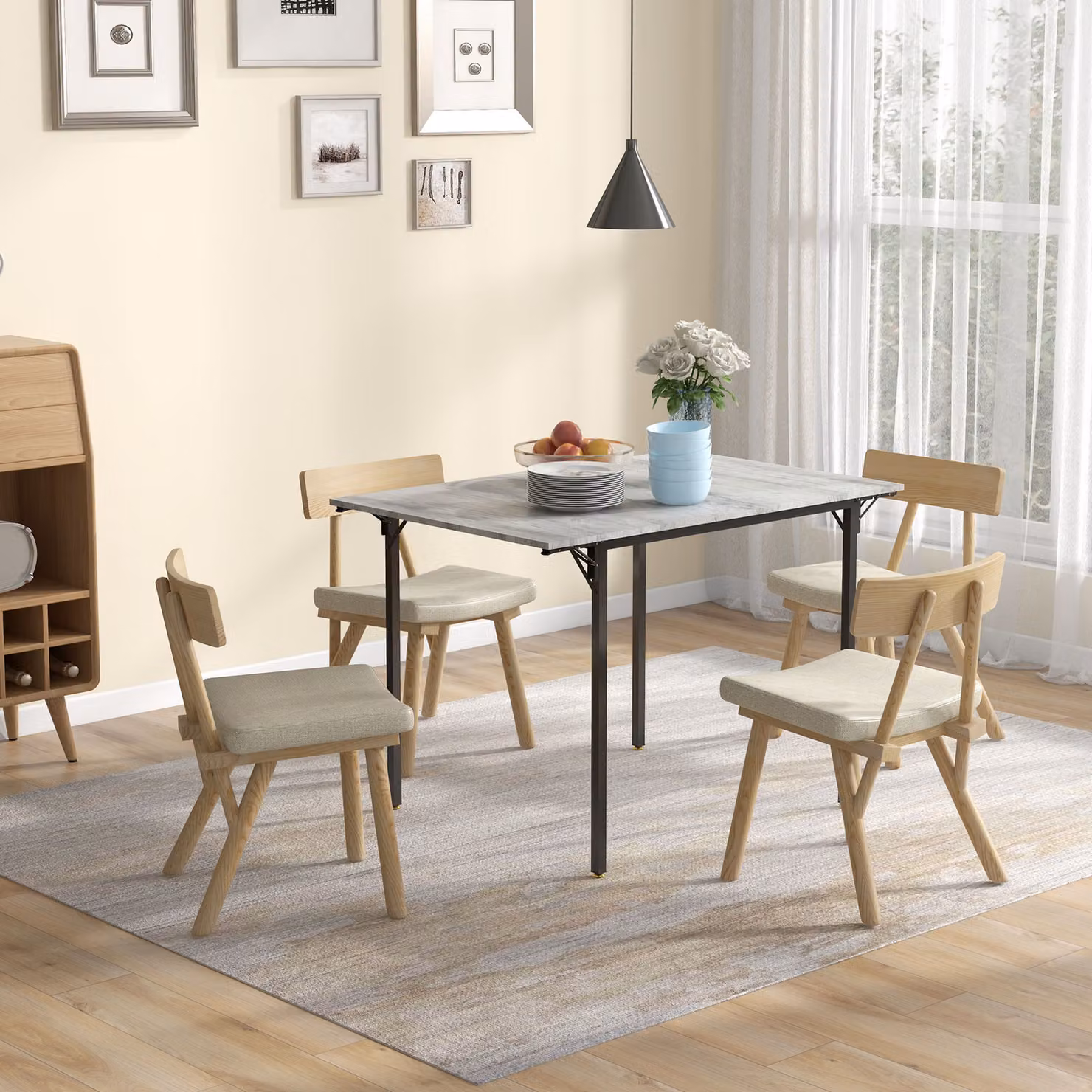 HOMCOM Grey Folding Drop Leaf Kitchen Dining Table for 2-4 People – 2