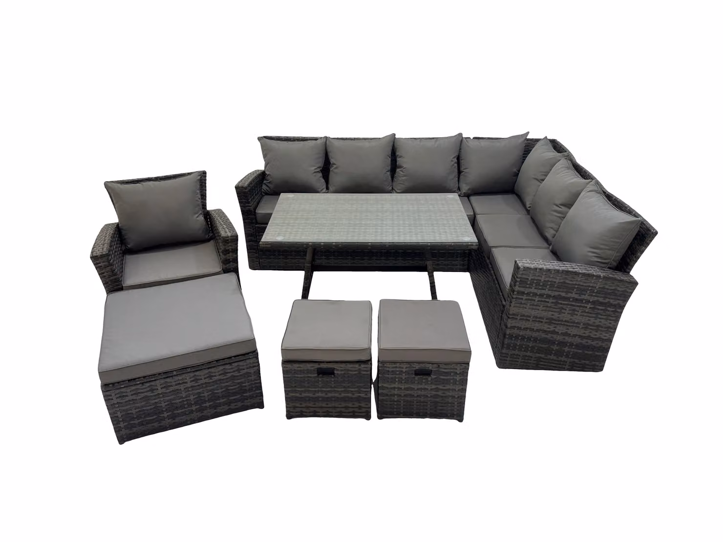 Fimous 10 Seater Outdoor Rattan Garden Furniture Set with 3 Footstools in Dark Grey – 2