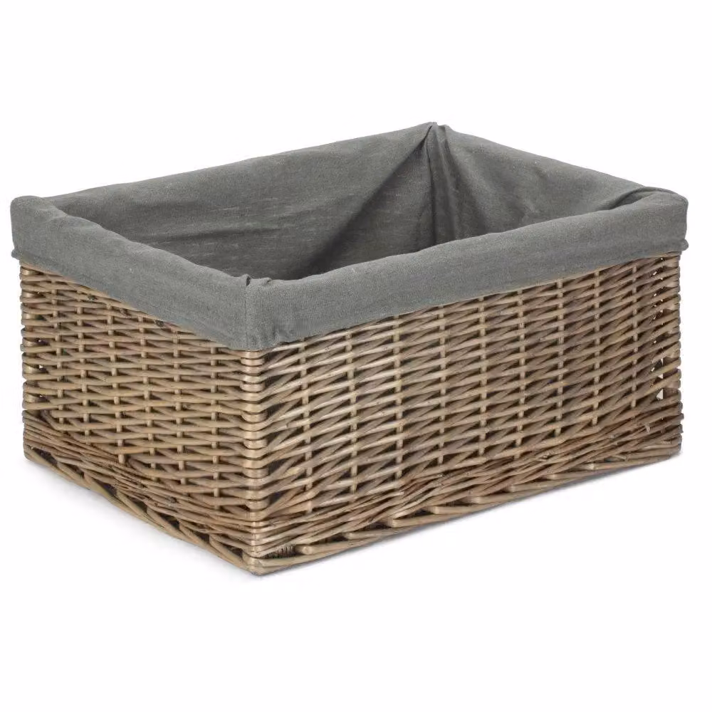 Red Hamper Jumbo Antique Wash Wicker Storage Basket with Grey Sage Cotton Lining and Handles, W/D/H: 39.0 x 25.0 x 52.0 cm – 2