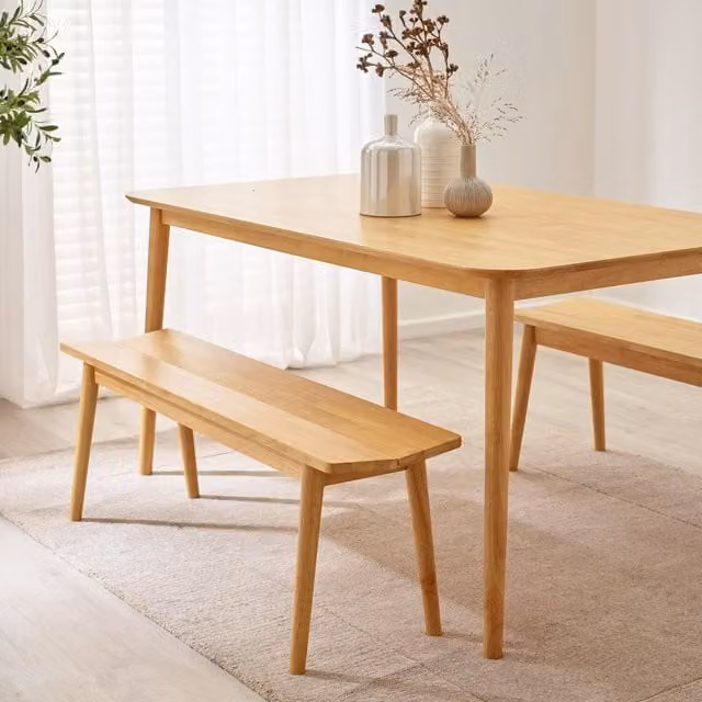 FurnitureboxUK Lynton Mid-Century Solid Rubberwood Dining Bench in Brown