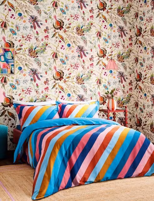 Harlequin Reversible Sherbert Stripe Mako Cotton Sateen Bedding Set, Multicolour, W: 140 cm, L: 200 cm