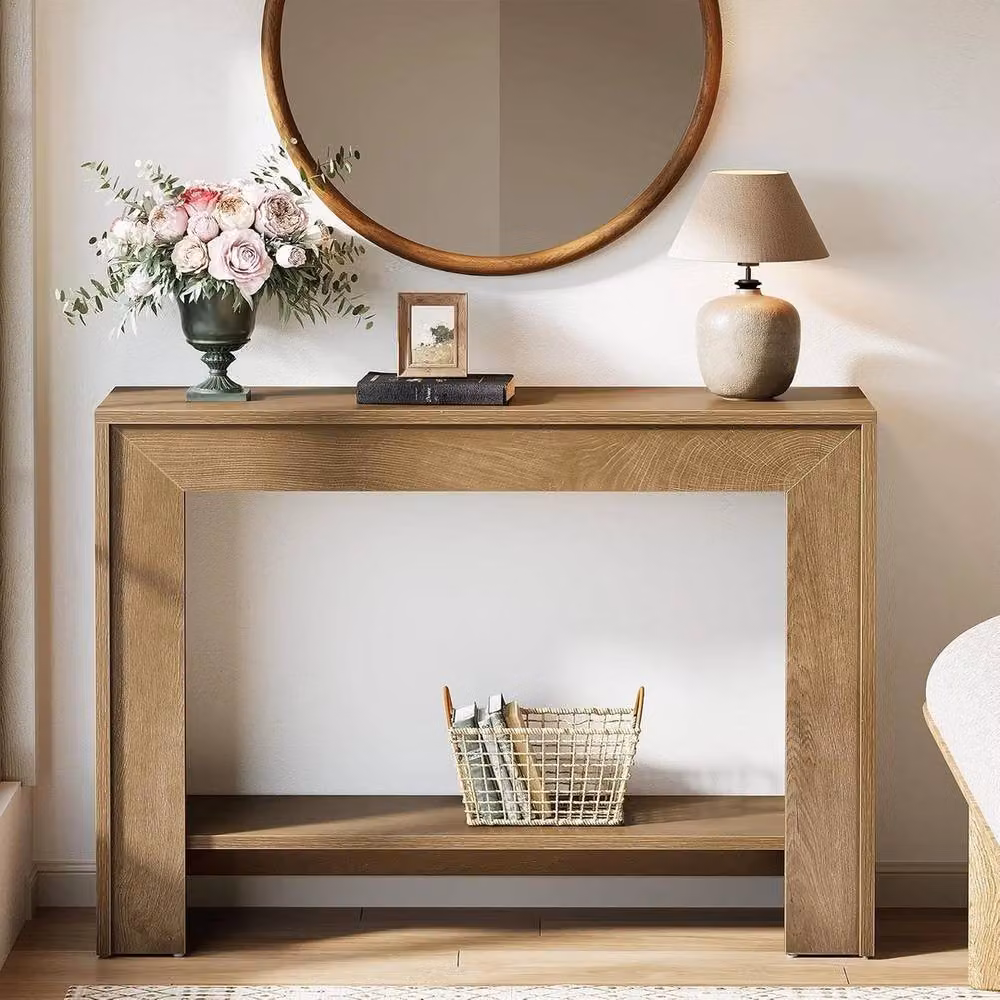 VOGREX Rustic Brown Farmhouse Console Table, Narrow Rectangular Entryway Table, W/D/H: 104.9 x 30 x 80 cm – 3