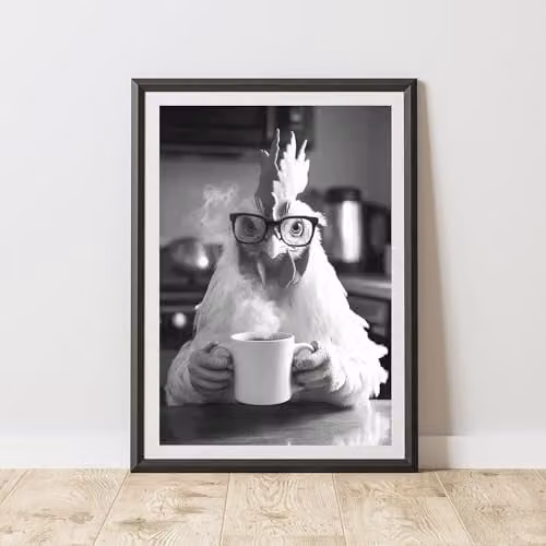 60 Second Makeover Funny Chicken Drinking Coffee Multicolour Paper Poster, A4
