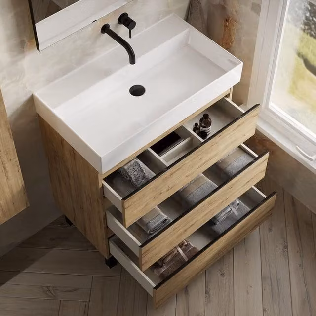 Banyetti Vatilla 800mm Floorstanding Bathroom Vanity Unit in Light Oak with Veneto 0 TH-Ostippo Oak Finish