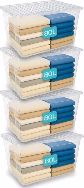 Innoteck 80L Stackable Clear Plastic Storage Box with Lid and Handles