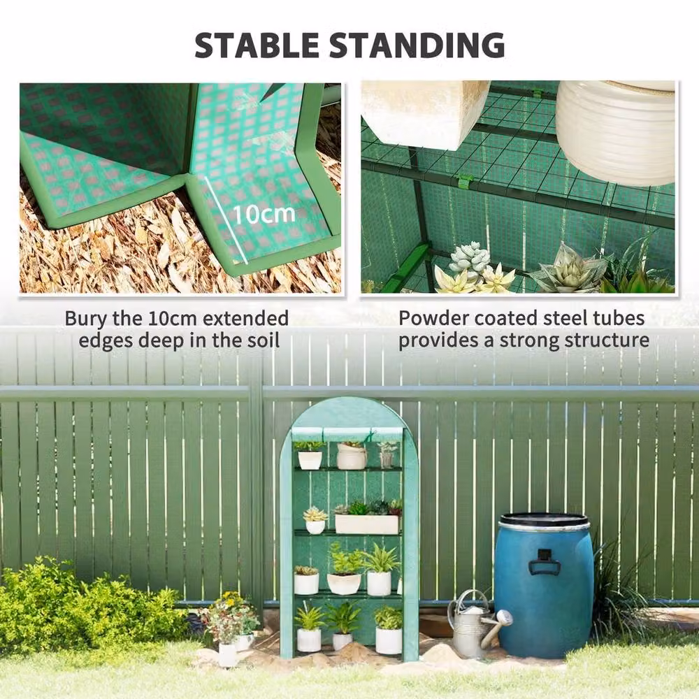 EONLION 4 Tier Mini Greenhouse with Reinforced PE Cover in Green, W: 100 cm, H: 160 cm, D: 45 cm – 4
