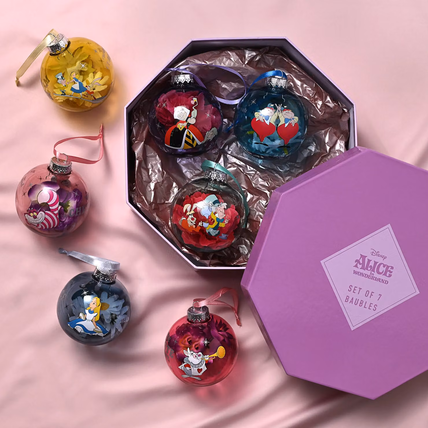 Disney Alice In Wonderland Set of 7 Multicolour Animal Christmas Baubles – 2