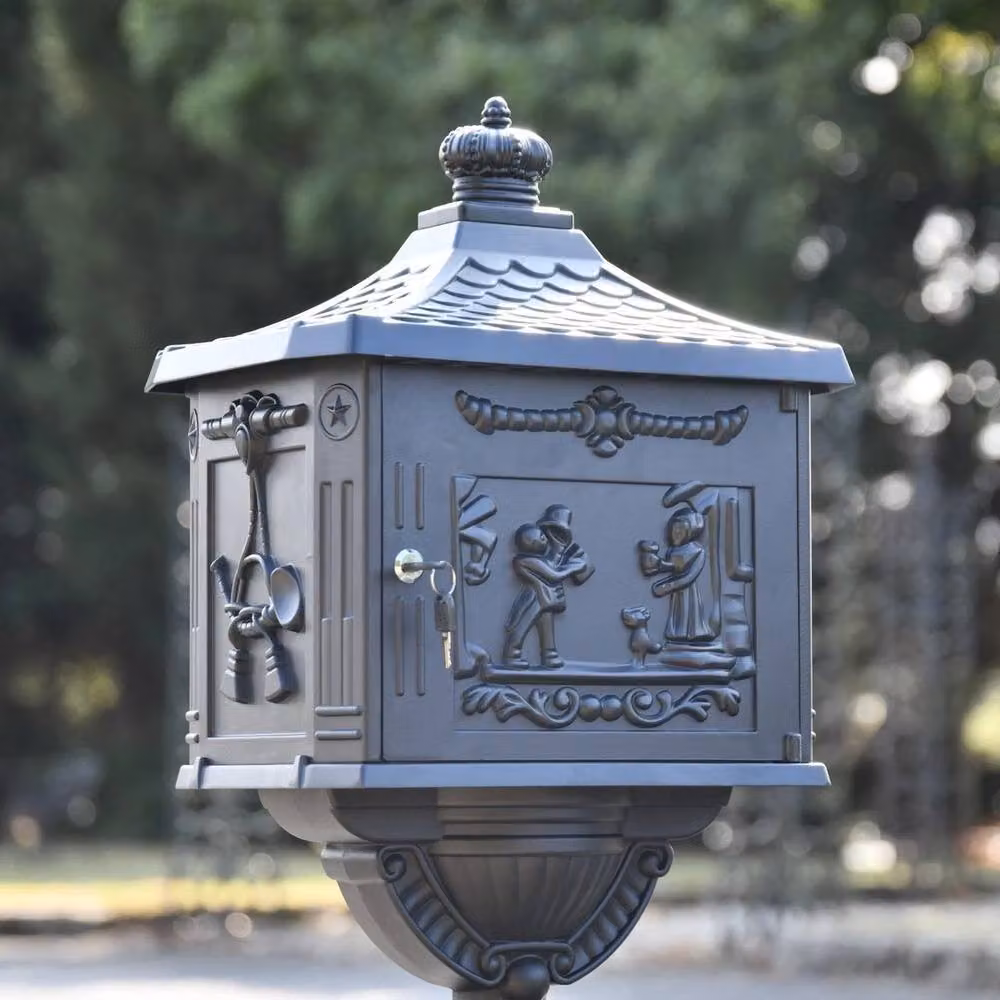 NESTLUNE Lockable Aluminium Freestanding Post Box in Black – 3