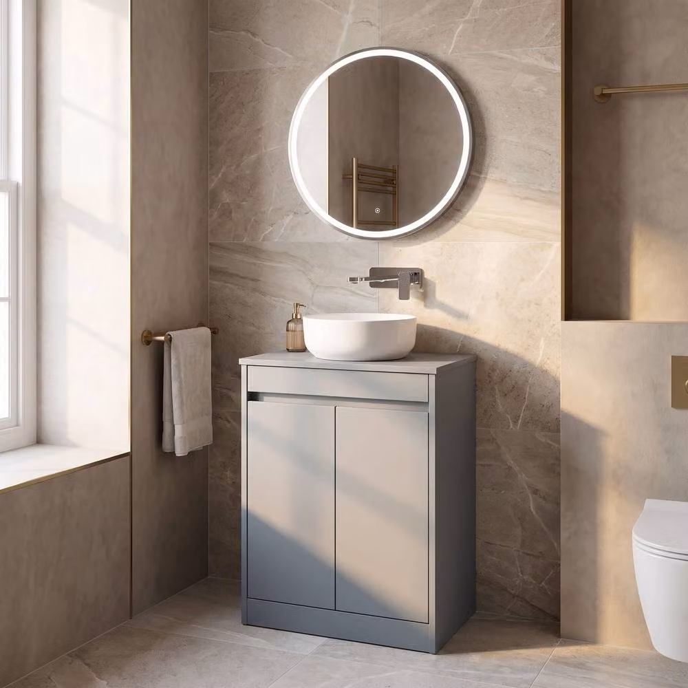 Balterley Handleless 2 Door Floor Standing Bathroom Vanity Unit with Worktop, Coastal Grey, W/D/H: 62 x 39.5 x 83.5 cm – 3