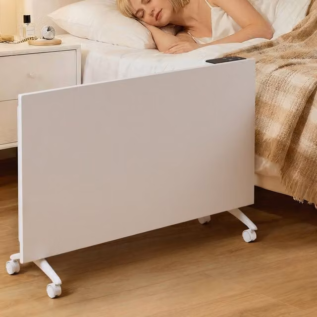 Livingandhome 1000W Freestanding Aluminium Convector Heater with Thermostat and Frost Protection, White, Height: 76 cm