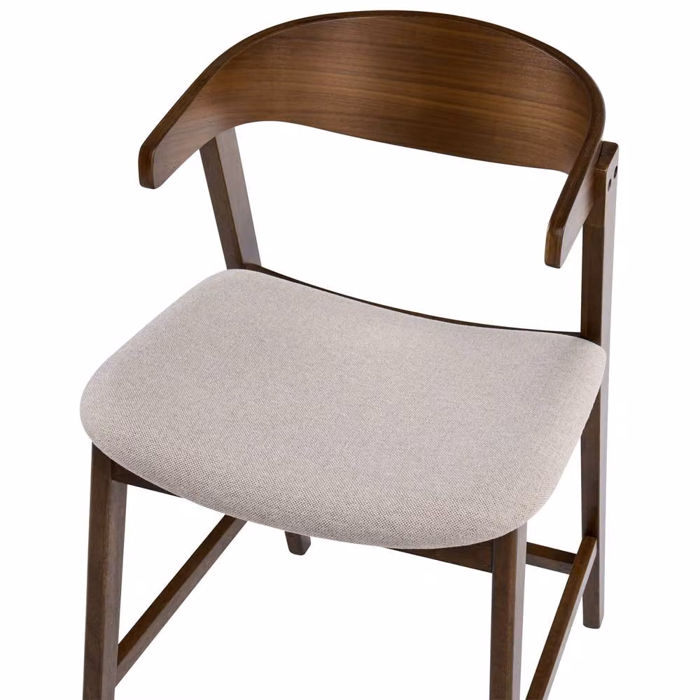 Wyld and Coco Heritage Retro Bar Chairs Set of 2 in Beige Polyester with Lacquered Rubberwood Frame – 4