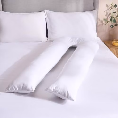 OHS U-Shaped Full Body Pregnancy Pillow in White with Machine Washable Microfibre Cover