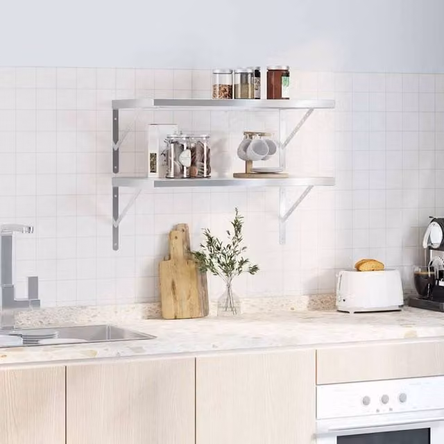 Berkfield Home Silver Stainless Steel Wall Mounted Shelves, 2 Pack, W: 75 cm, D: 40 cm
