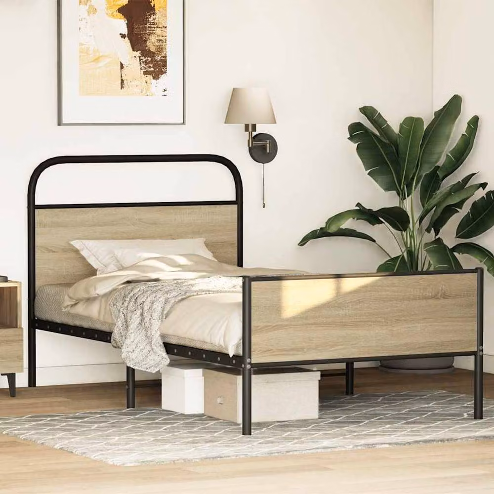 Berkfield Home Sonoma Oak Bed Frame in Brown, W/D/H: 100 x 190 cm – 2