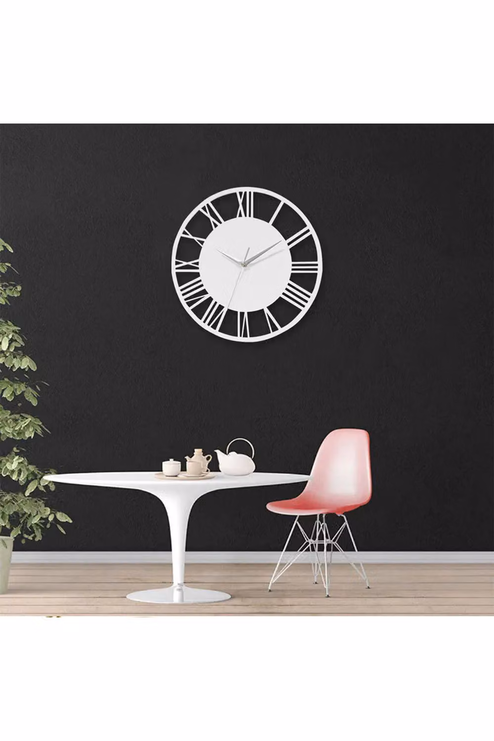 Living and Home White Wooden Round Roman Numeral Wall Clock with Metal Hands, Dia: 30 cm – 2