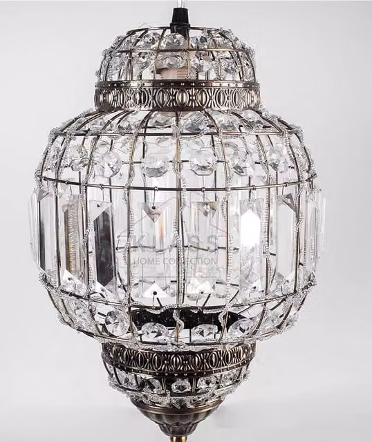 Klass Home Collection Moroccan Style K9 Crystal Lantern Light Shade in Brass and Transparent