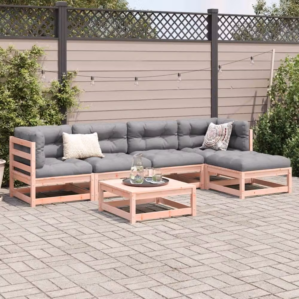 Berkfield Home 6 Piece L-Shape Garden Sofa Set in Brown with Grey Fabric Cushions and Solid Wood Frame – 2