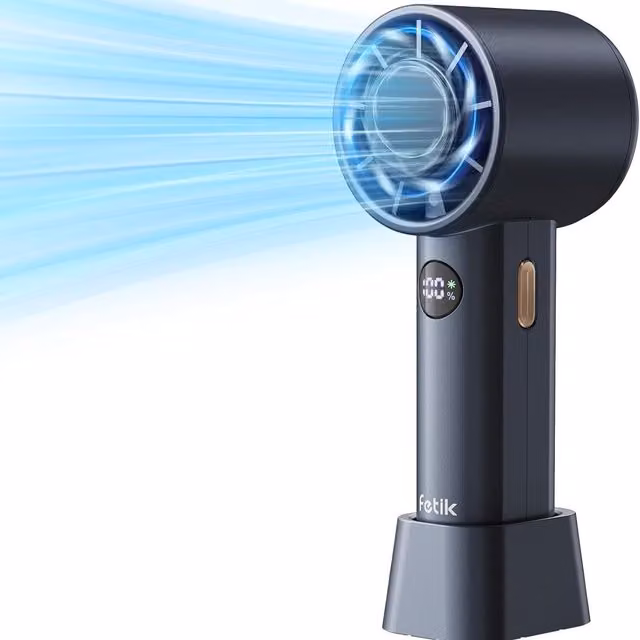 Fetik Portable Rechargeable Handheld Fan with LED Display, Black