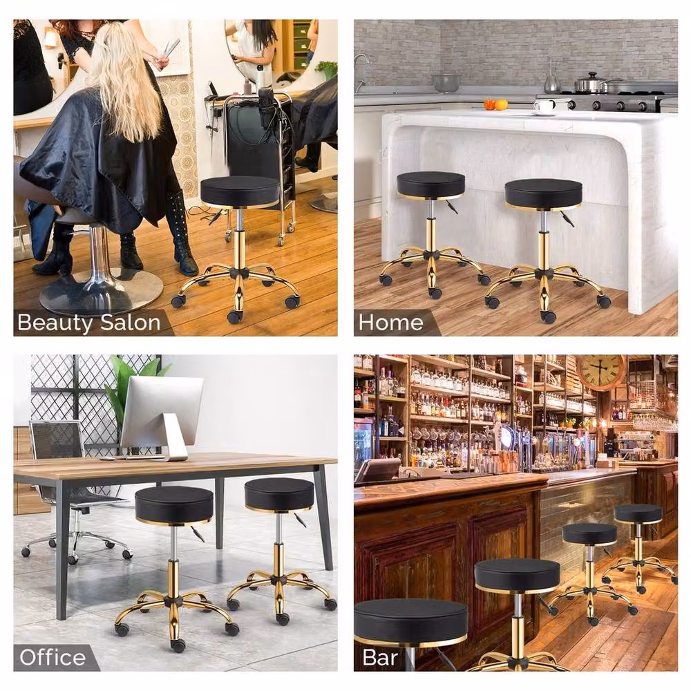 Kelvenix Black Synthetic Leather Swivel Task Chair with Gold-Plated Metal Base – 2