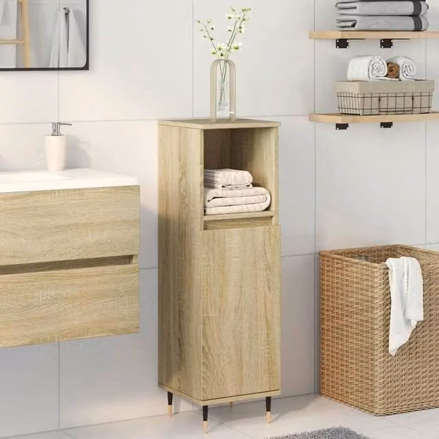 Berkfield Home Practical Bathroom Cabinet in Sonoma Oak, Light Brown, W/D/H: 30 x 30 x 100 cm – 1