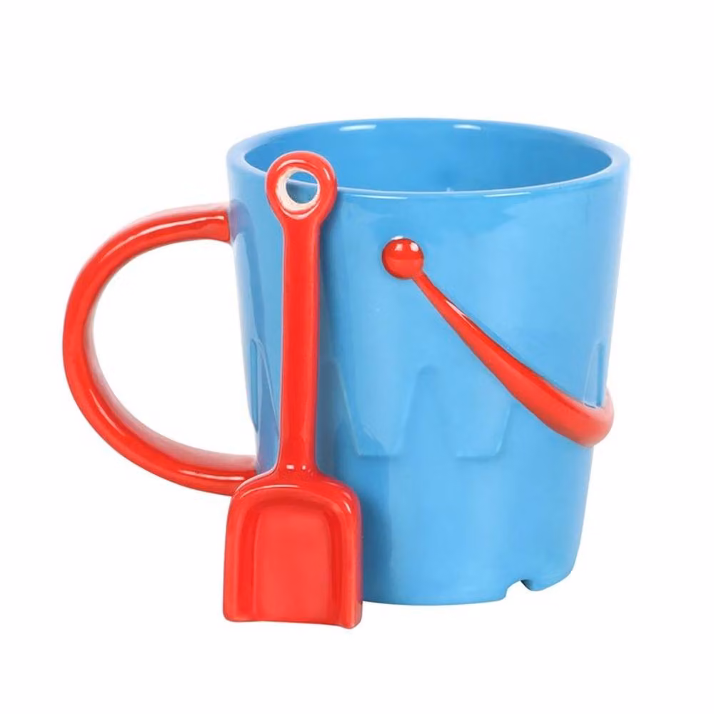 Uniqueful Ceramic Bucket Shaped Mug with Spade Spoon in Blue, Red or Multicolour – 2