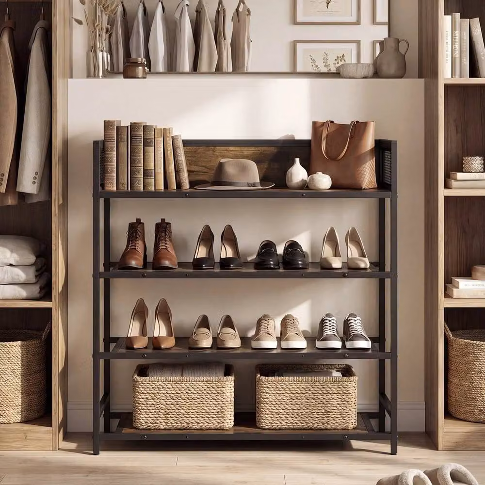 EONLION 4-Tier Industrial Metal Shoe Rack in Brown and Black, Width: 50 cm – 3