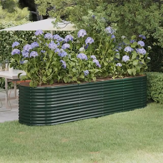 Berkfield Home Garden Green Powder-coated Steel Raised Bed W/D/H: 296 x 80 x 68 cm – 1