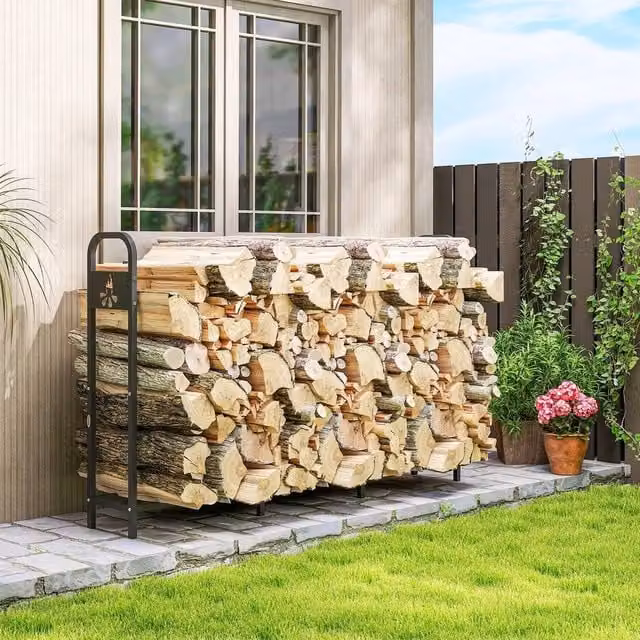 EONLION Black Steel Freestanding Firewood Log Rack, W/D/H: 121 x 30 x 30 cm
