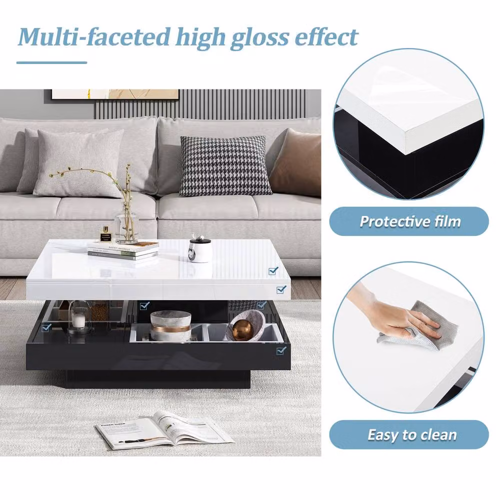 Matteo Modern High-Gloss Rotating Coffee Table with Storage in White and Black – 5