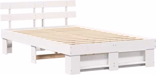 Berkfield Home White Solid Pine Wood Bed with Headboard W/D/H: 140 x 190 x 73 cm – 1
