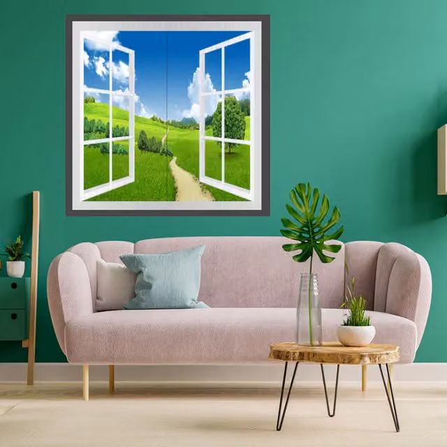 EnerJ Smart Window Style LED Panel Set of 2, White, W: 120 cm, H: 60 cm, 6000k Cool White, Surface Mounted