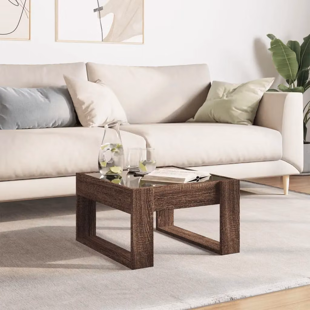 Berkfield Home Infinity LED Coffee Table in Brown Oak, W/D/H: 50 x 53 x 30 cm – 4