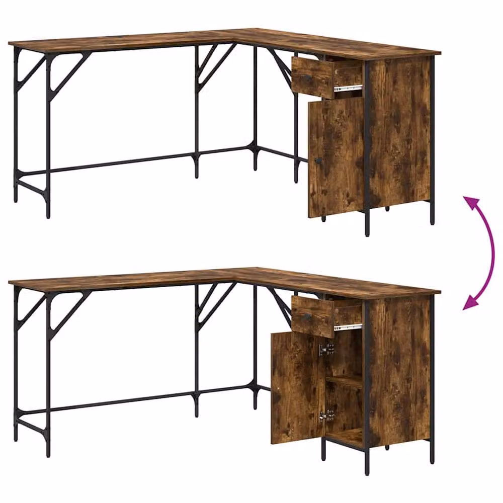 Berkfield Home Smoked Oak Corner Desk in Brown, W/D/H: 141 x 141 x 75 cm – 4