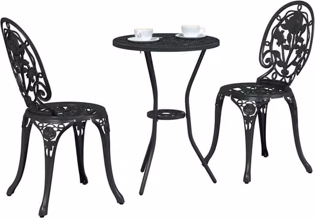 Berkfield Home Classic 3 Piece Garden Bistro Set in Matt Black Cast Aluminium – 1