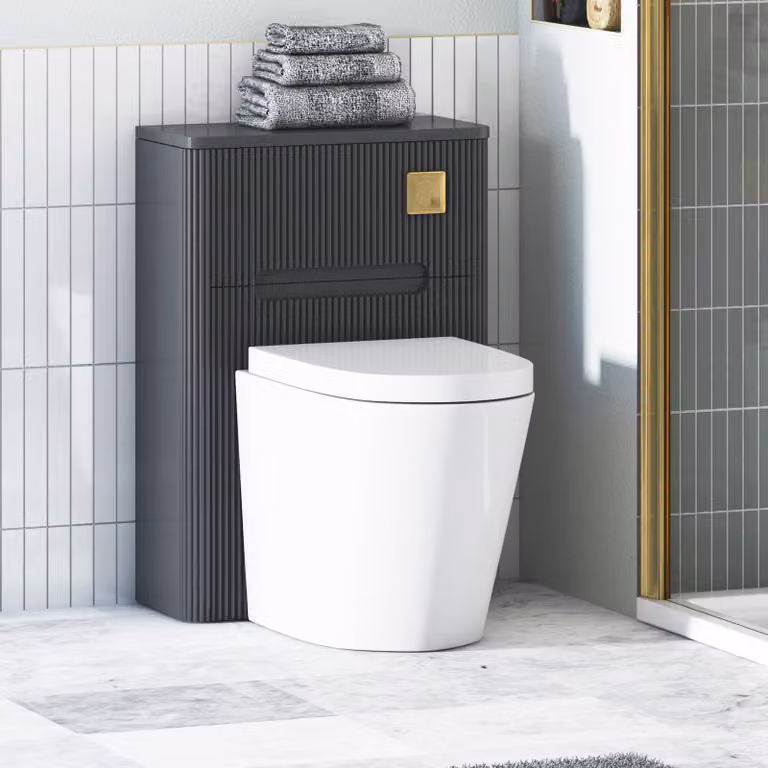 Royal Bathrooms Avenza Wall Mounted WC Unit in Matt Obsidian Black with Rimless Ceramic Toilet and Soft Close Seat, Width: 55 cm