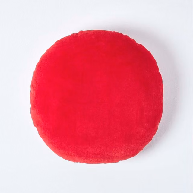 Homescapes Round Velvet Cushion in Red and Orange, Diameter: 40 cm