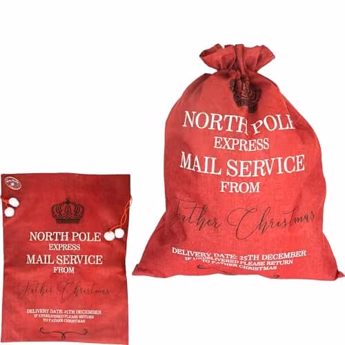 Shatchi Red Hessian Christmas Sack W/H: 60 x 80 cm