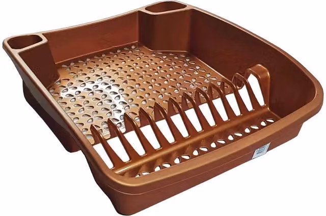 FLAVORA Rose Gold Large Plastic Dish Drainer with Cutlery Holder