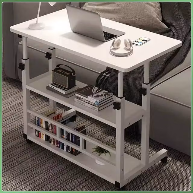 EONLION White Foldable Mobile Over Bed Table and Height Adjustable Writing Desk – 1