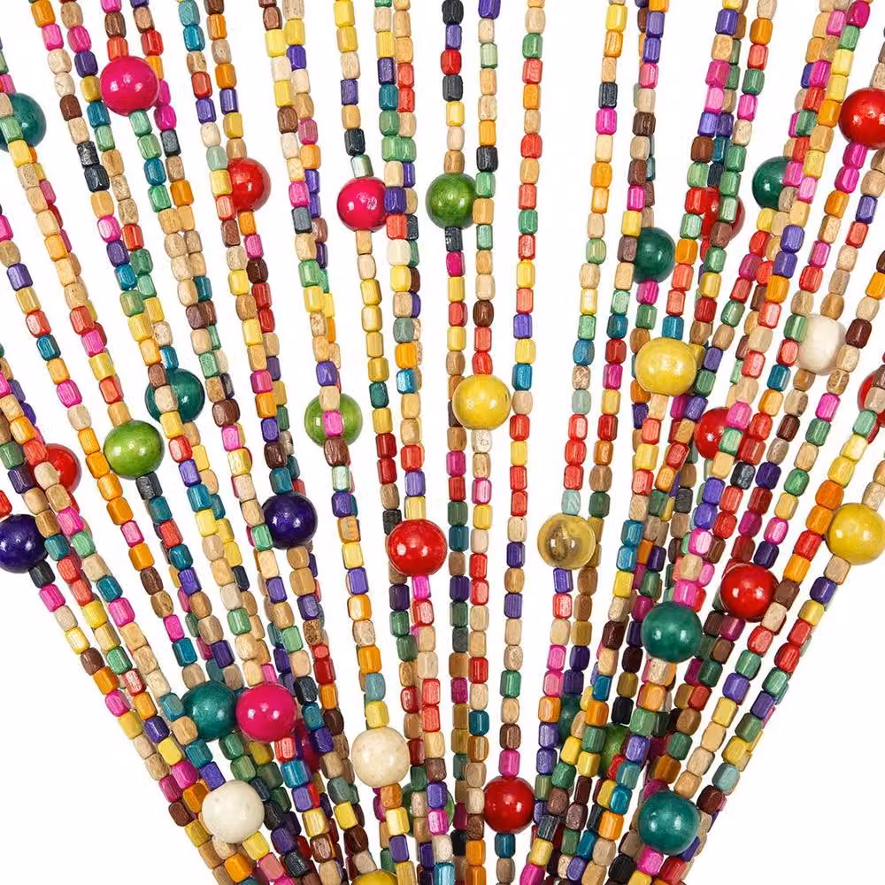 FLAVORA Multicolour Bamboo and Wood Beaded Door Curtain, W: 90 cm, H: 190 cm – 3