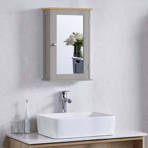 Bath Vida Priano Wall Mounted Single Mirrored Bathroom Cabinet in Grey