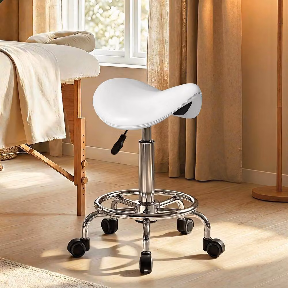 STILVORA White Saddle Stool with Adjustable Height and Castors – 2