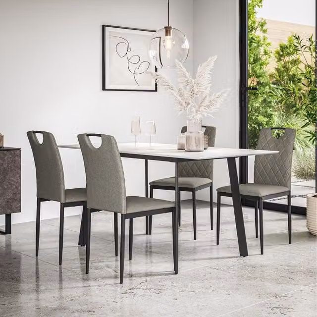More4Homes Haydon Extending Marble Effect Dining Table and 4-6 Monza Linen Chair Set in Grey, White and Black