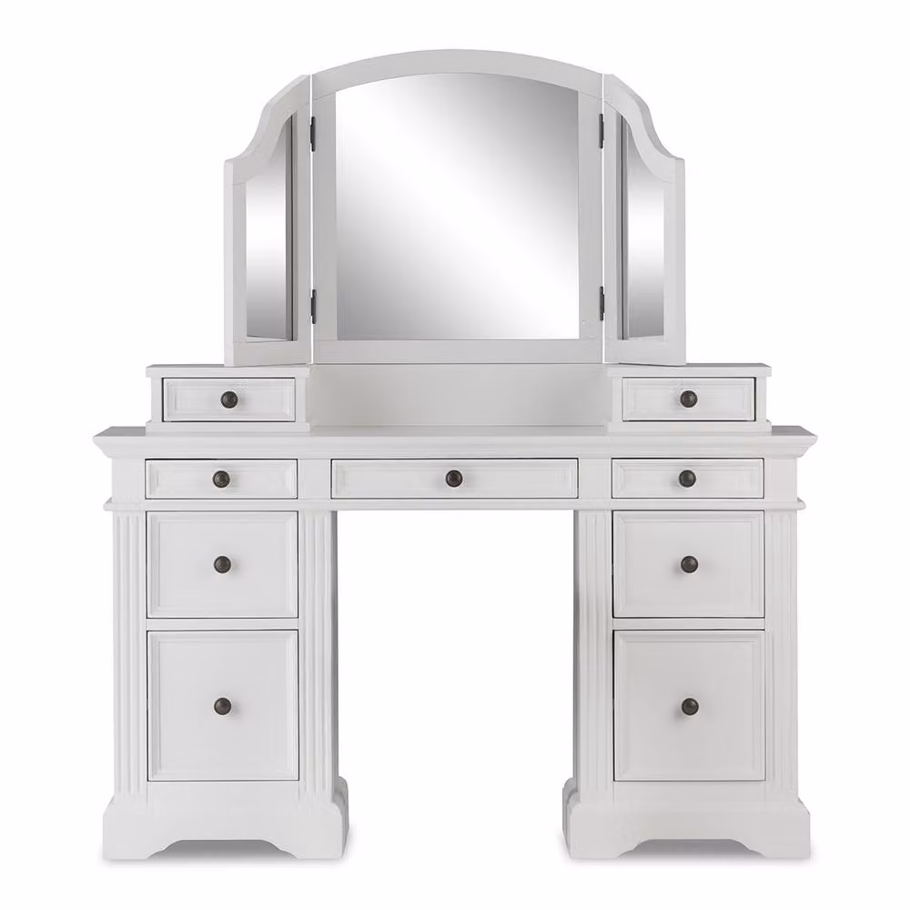 Statement Furniture Gainsborough White Dressing Table Set with 3-Way Mirror and Metal Handles, W132.5 x H78 x D42.5 cm – 4