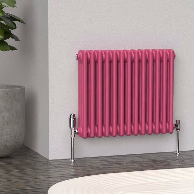 Lux Heat Horizontal 3 Column Steel Radiator in Pink, W: 60.5 cm, H: 50.0 cm