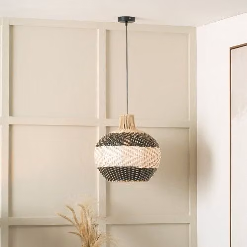 Ruma Natural Rattan Woven Ceiling Light in Black and White