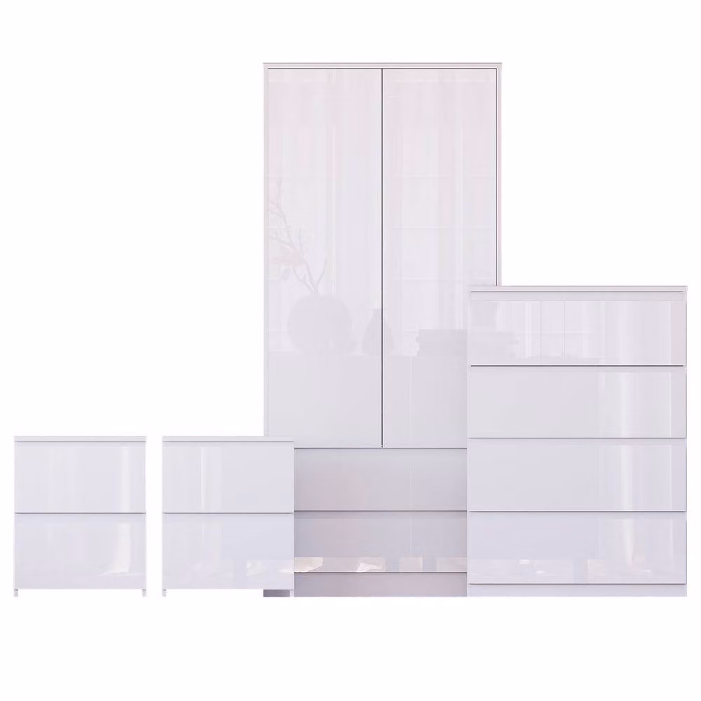 Vida Designs Glinton 4 Piece Modern Glossy White Bedroom Set – 2