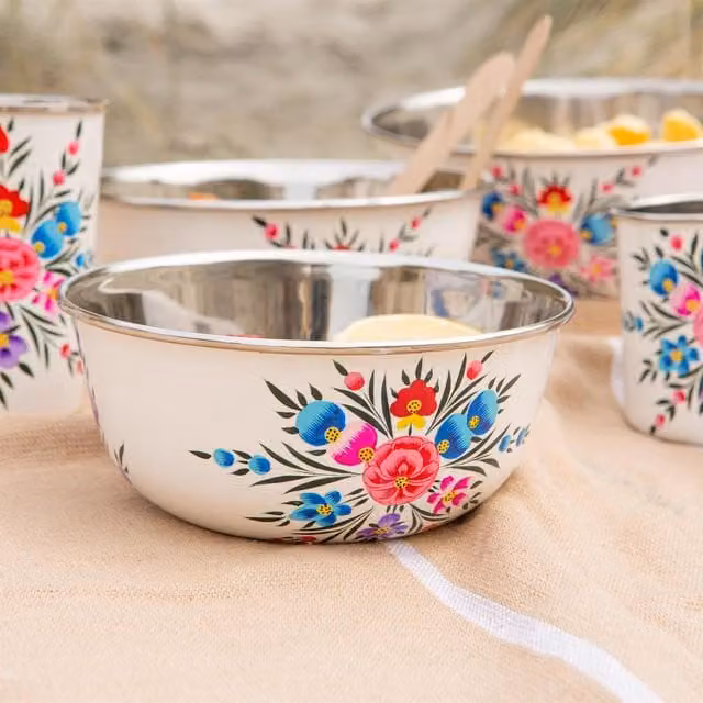 BillyCan Floral Cereal Bowl in White and Multicolour Stainless Steel, Diameter: 21.5 cm