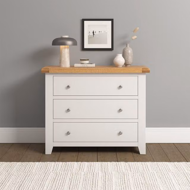 Seconique Windsor 3 Drawer Chest in Ivory and Oak
